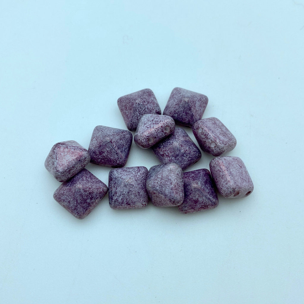 Purple Picasso 2-Holed Pyramid Czech Glass Beads (12mm) (SCG22)