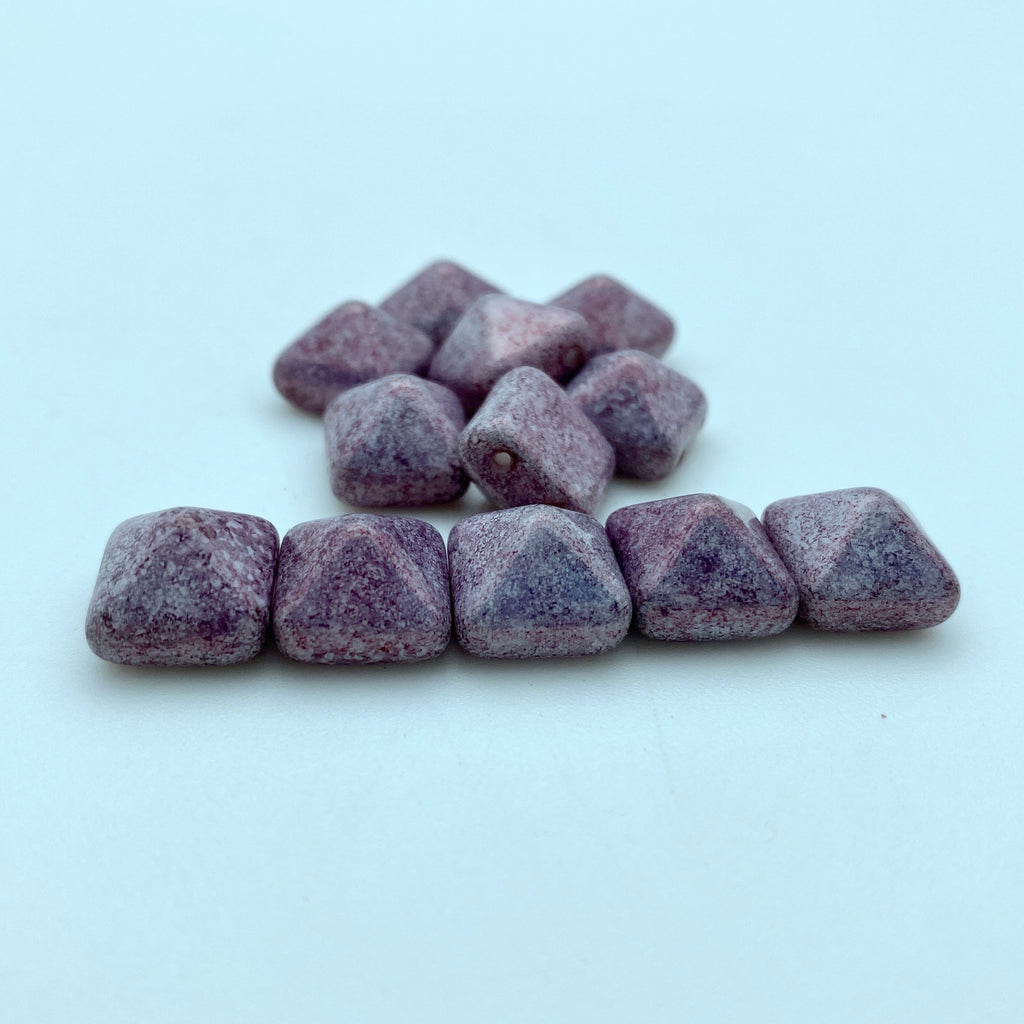 Purple Picasso 2-Holed Pyramid Czech Glass Beads (12mm) (SCG22)