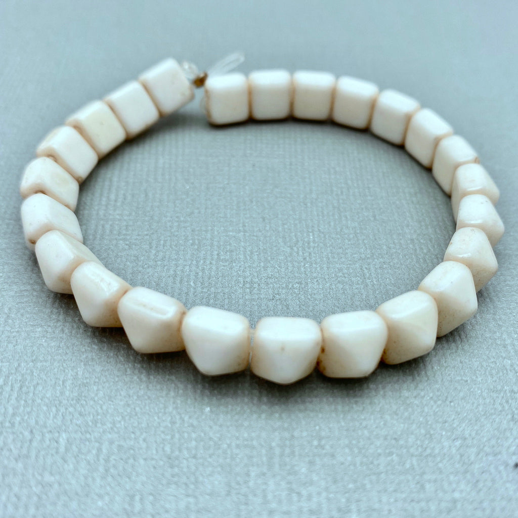Creamy Off White 2-Holed Pyramid Czech Glass Beads (8mm) (SCG24)