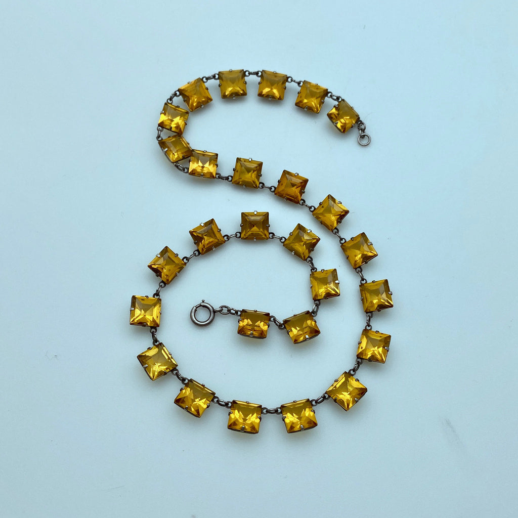 1920s Sterling Faux Citrine Czech Glass Choker Necklace (14 Inches) (SSN1)