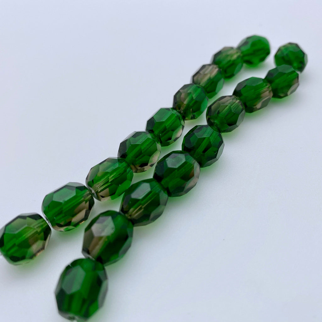 Vintage Faceted Czech Emerald Green Barrel Beads (9x10mm) (GCG5)