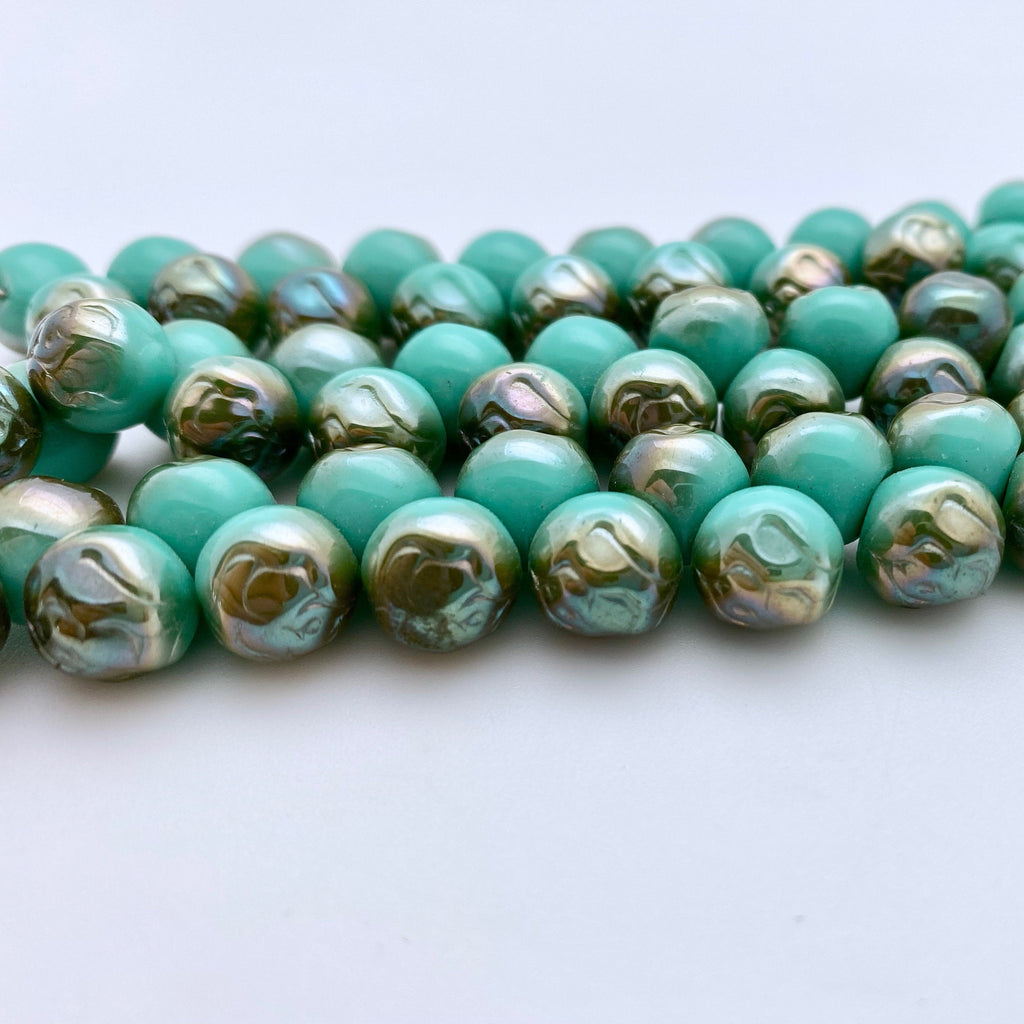 Turquoise Color Fire Polished Button/Mushroom Glass Beads (10mm) (GCG6)
