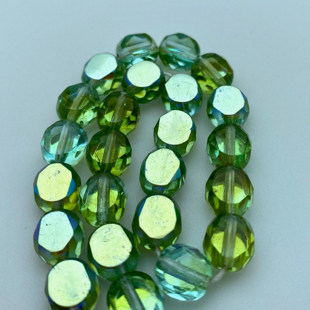 Bluish Green Faceted Table Cut Czech Glass Beads (8mm) (GCG12)
