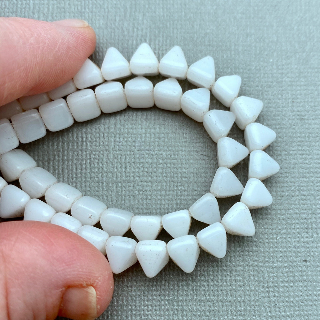 Milky White 2-Holed Pyramid Czech Glass Beads (6mm) (SCG28)