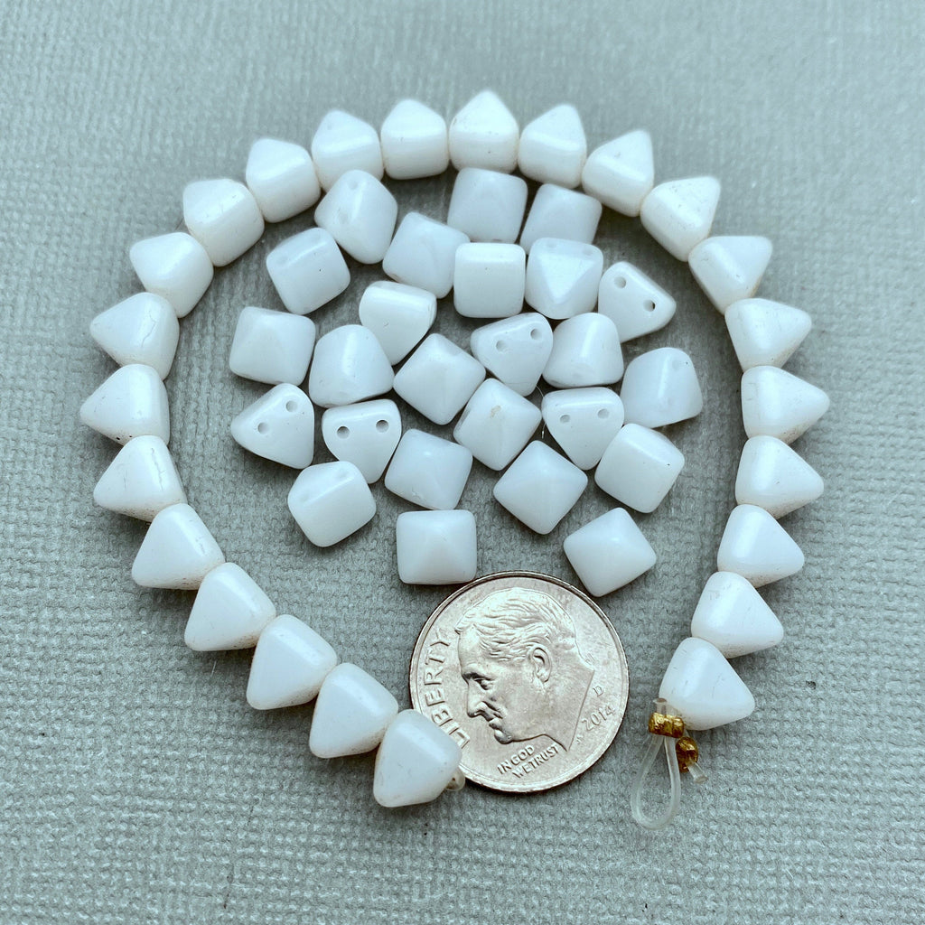 Milky White 2-Holed Pyramid Czech Glass Beads (6mm) (SCG28)