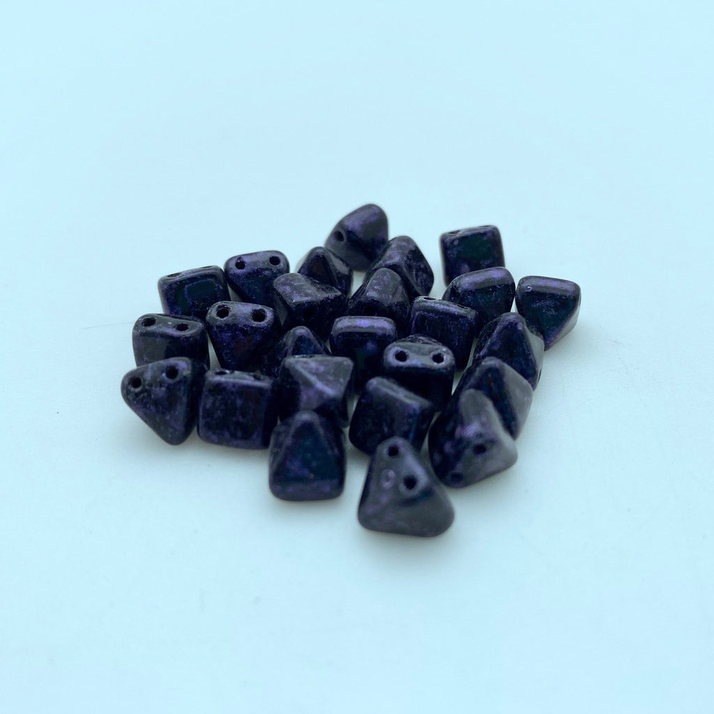 Gothic Black & Purple Picasso 2-Holed Pyramid Czech Glass Beads (6mm) (SCG31)