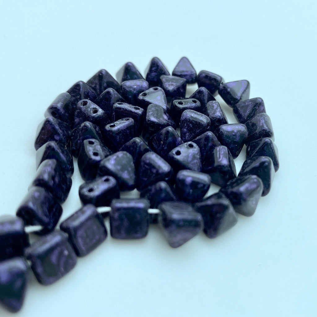Gothic Black & Purple Picasso 2-Holed Pyramid Czech Glass Beads (6mm) (SCG31)