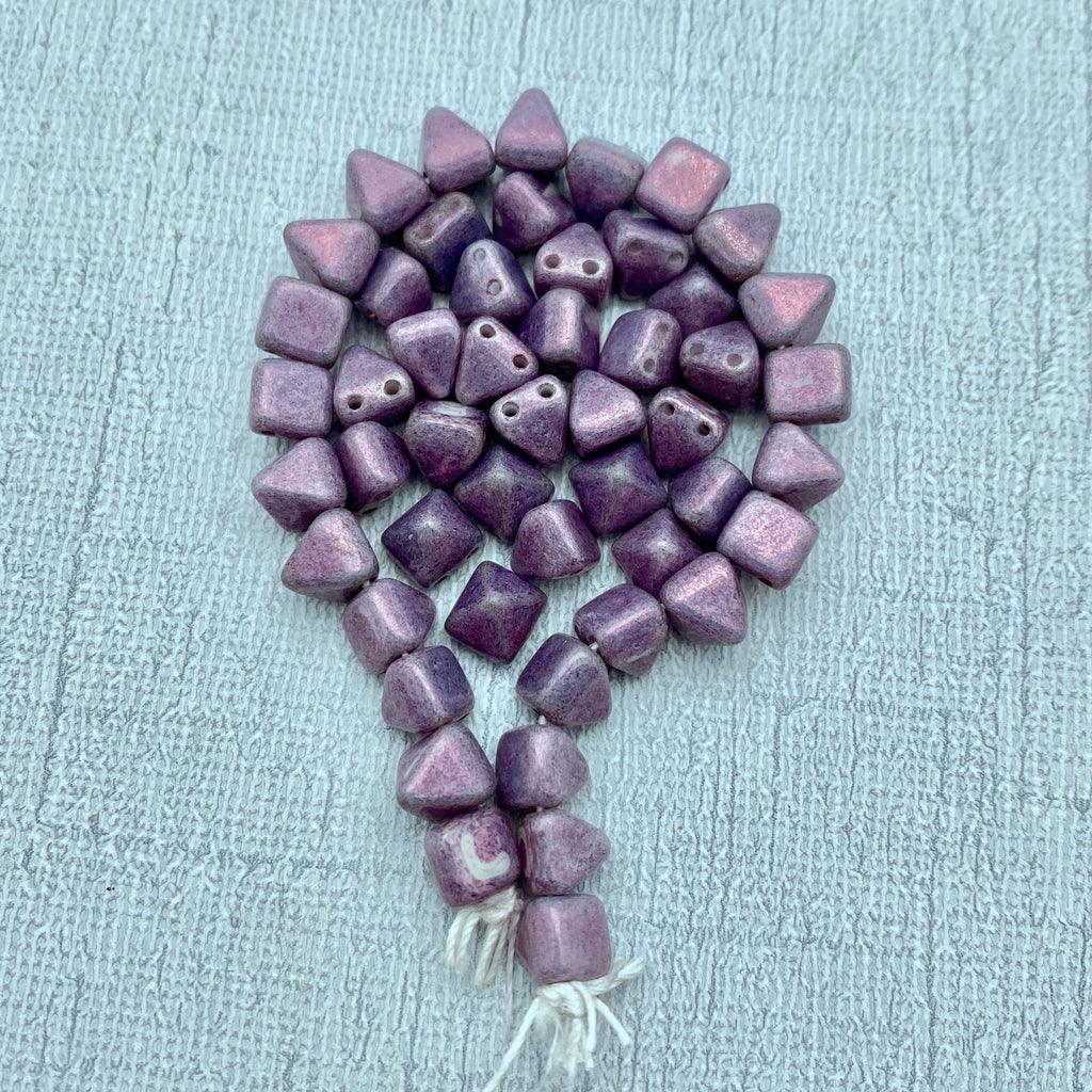 Purple 2-Holed Pyramid Czech Glass Beads (6mm) (SCG38)