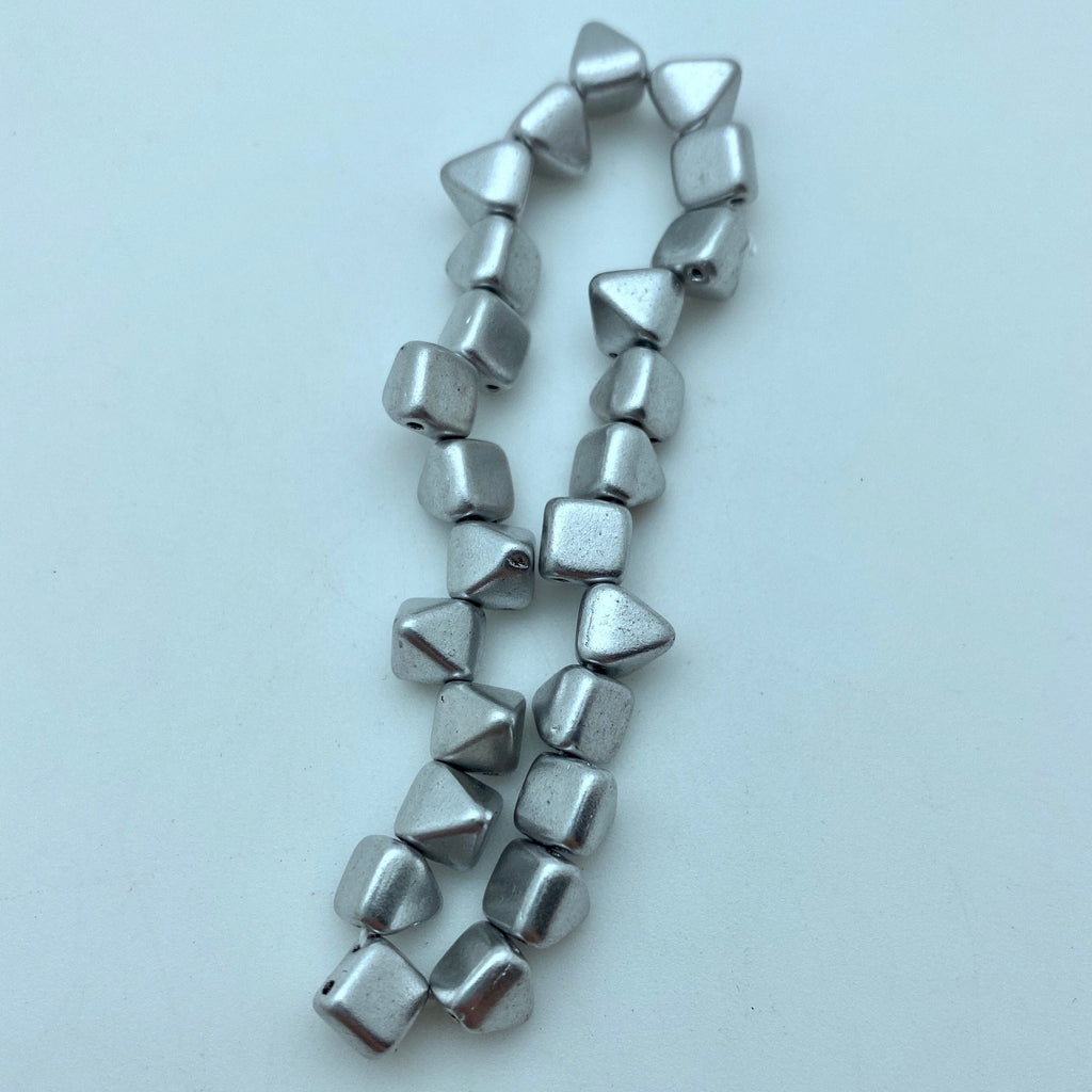 Sterling Silver Plated 2-Holed Pyramid Czech Glass Beads (6mm) (SCG39)