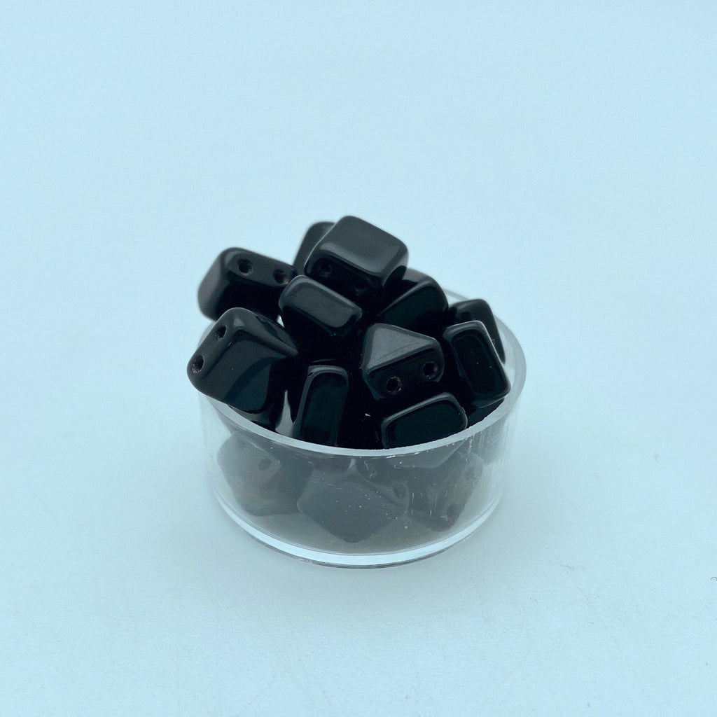 Shiny Black 2-Holed Pyramid Czech Glass Beads (8mm) (SCG41)
