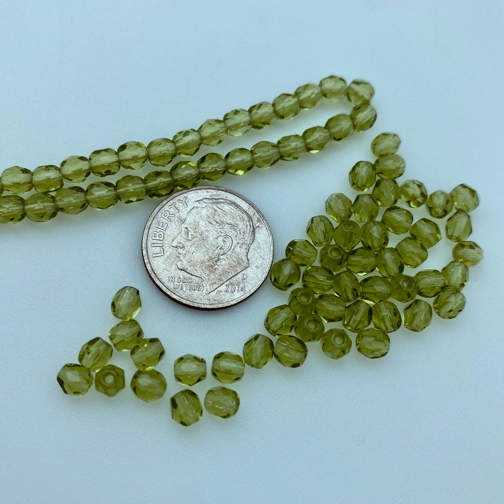 Faceted Translucent Green Czech Glass Spacers (4mm) (GCG28)