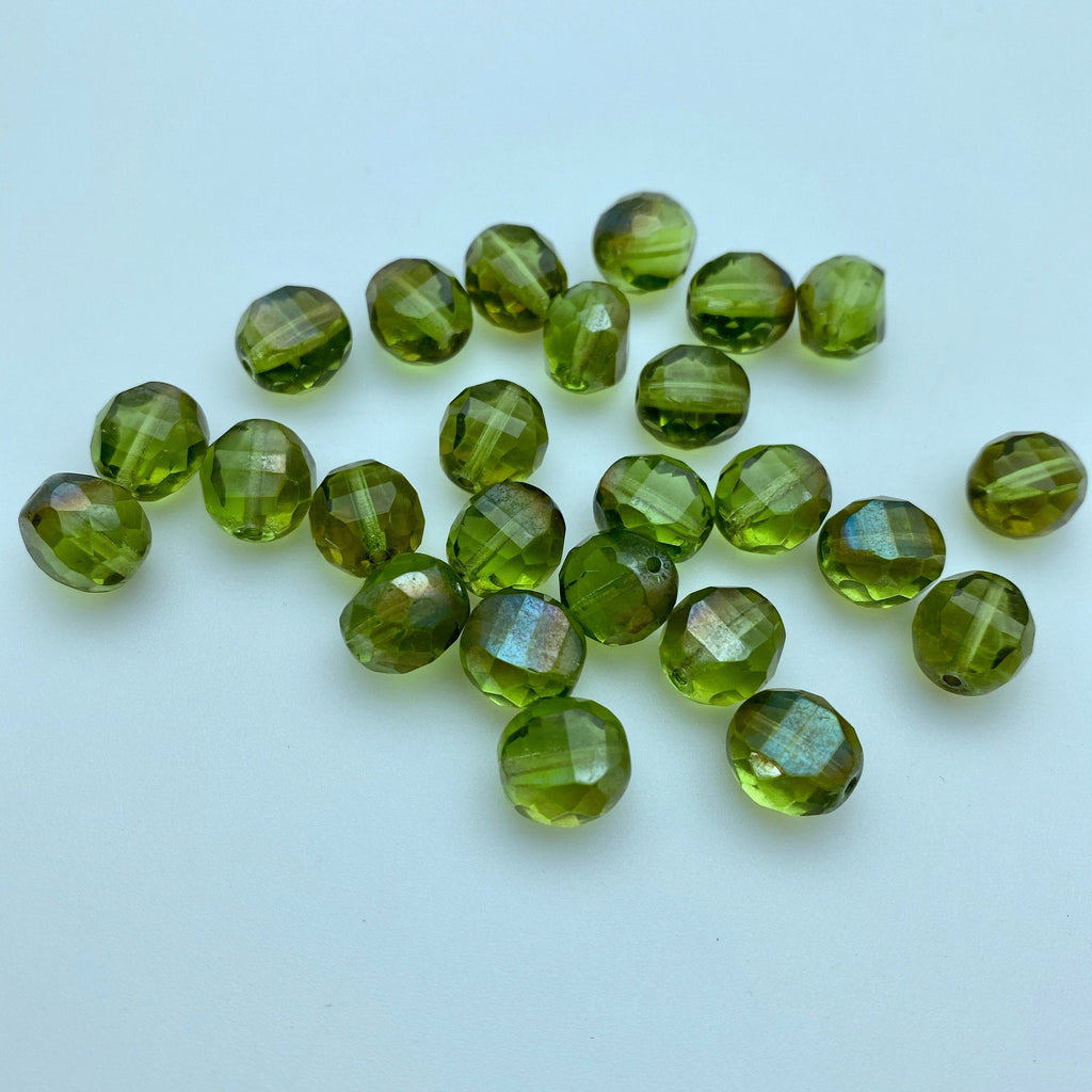 Olive Green Fire Polished Czech Glass Beads (10mm) (GCG23)