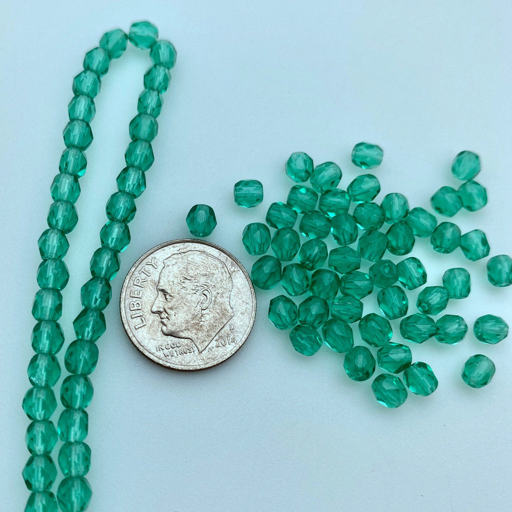 Turquoise Color Green Faceted Czech Glass Beads (4mm) (GCG29)