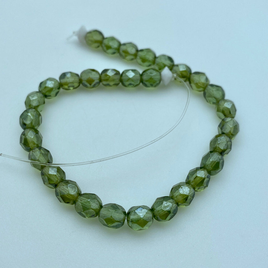 Vintage Faceted Green With Hints Of Gray Czech Glass (6mm) (GCG34)