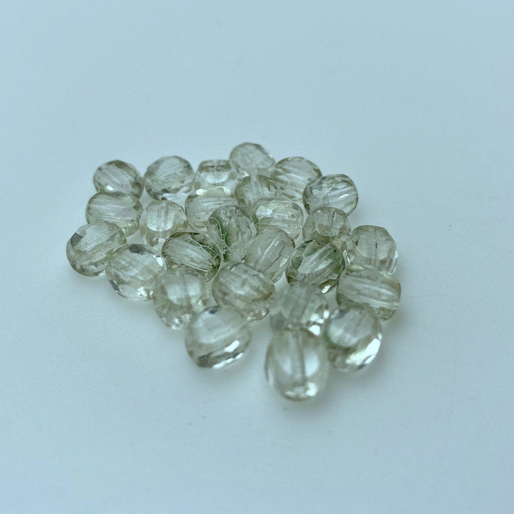 Faint Green Faceted Czech Glass Beads (6mm) (GCG41)