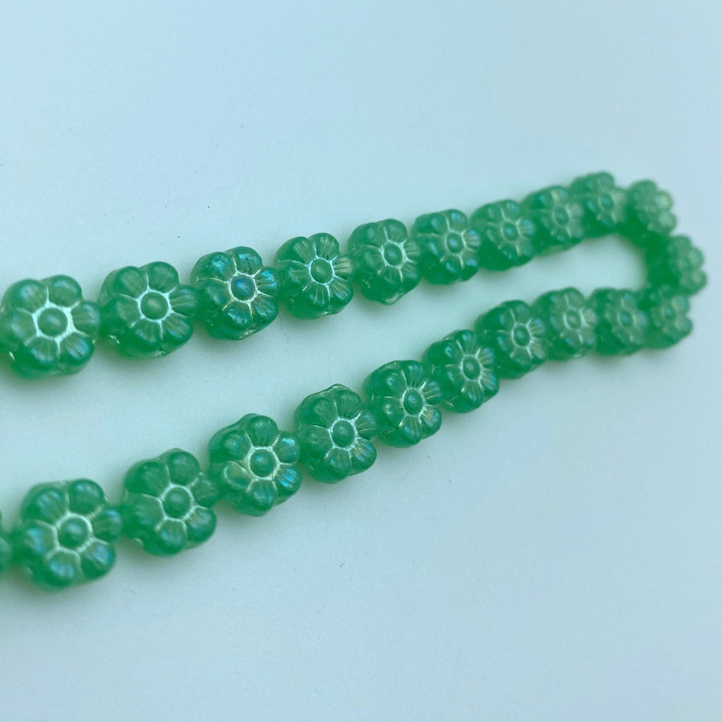 Green Czech Glass Flower Beads (8mm) (GCG42)