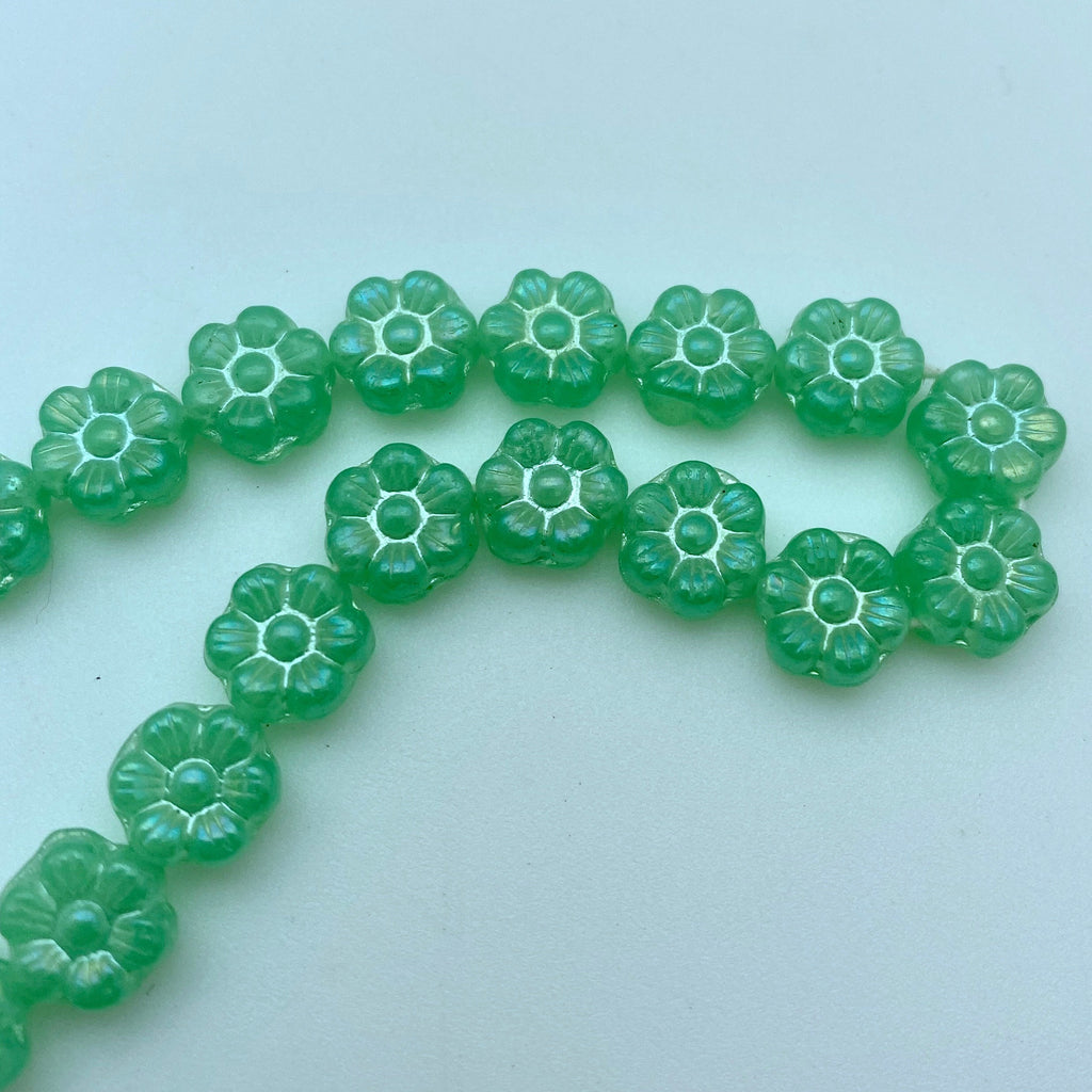 Green Czech Glass Flower Beads (8mm) (GCG42)