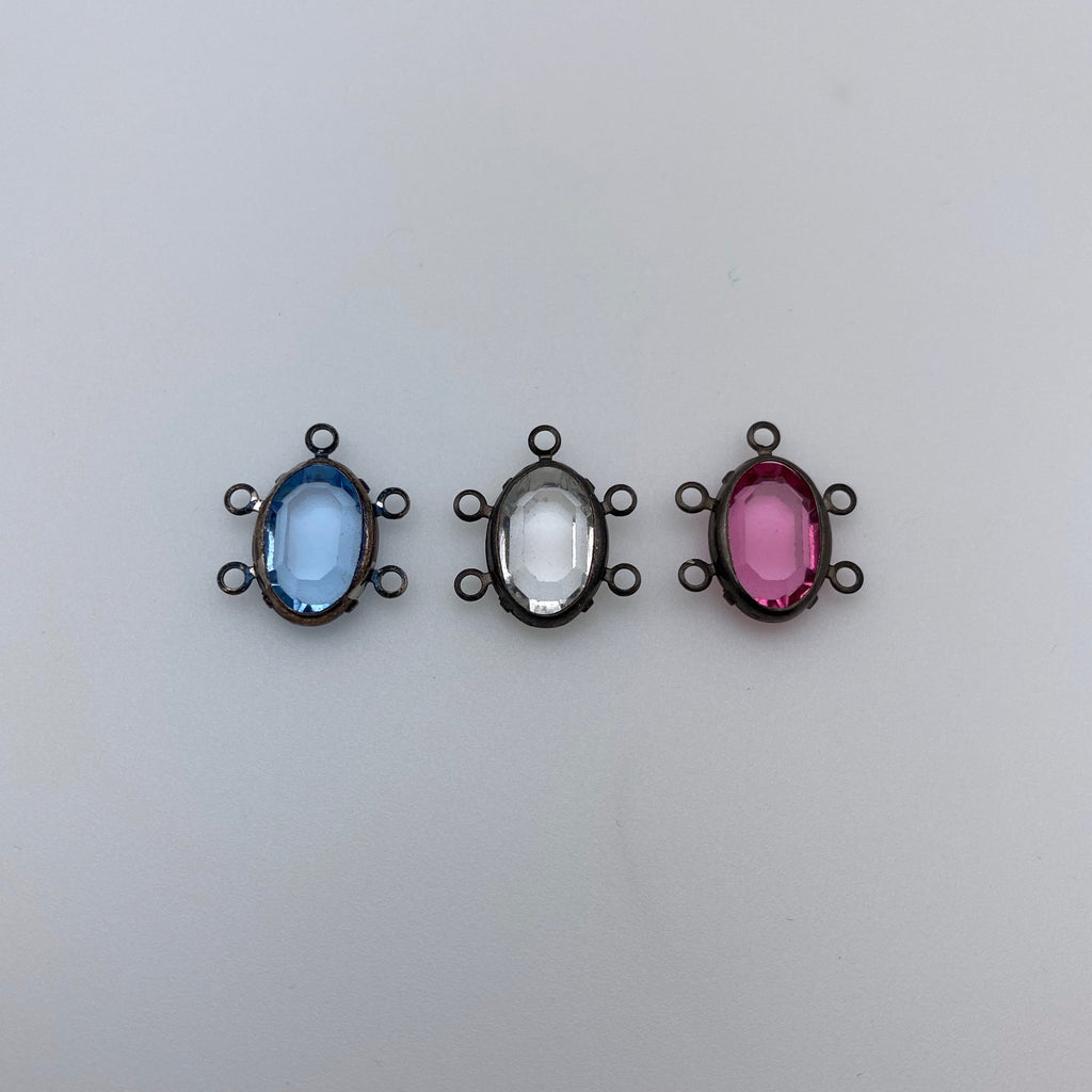 6 Vintage Glass & Metal Connector Pendants (Available In 3 Options) (RHP22)