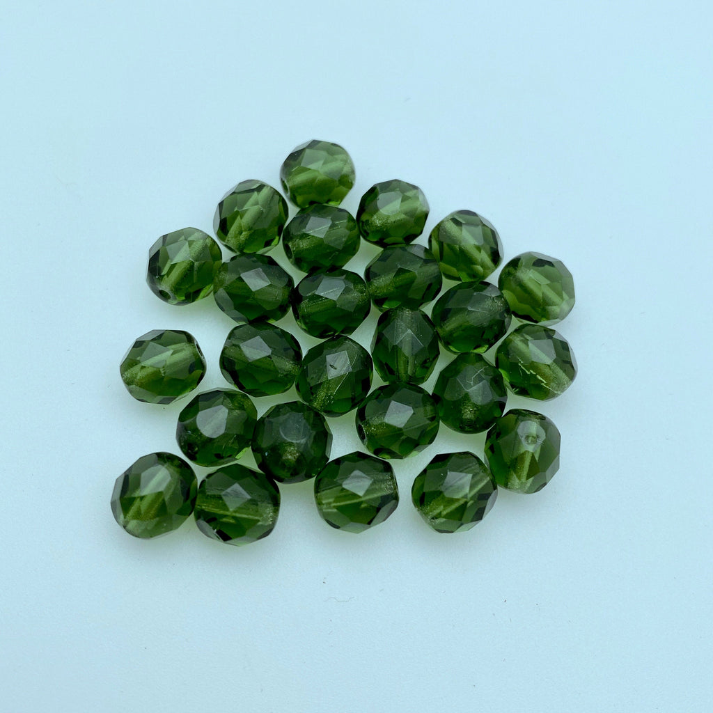 Dark Green Faceted Round Czech Glass Beads (8mm) (GCG46)