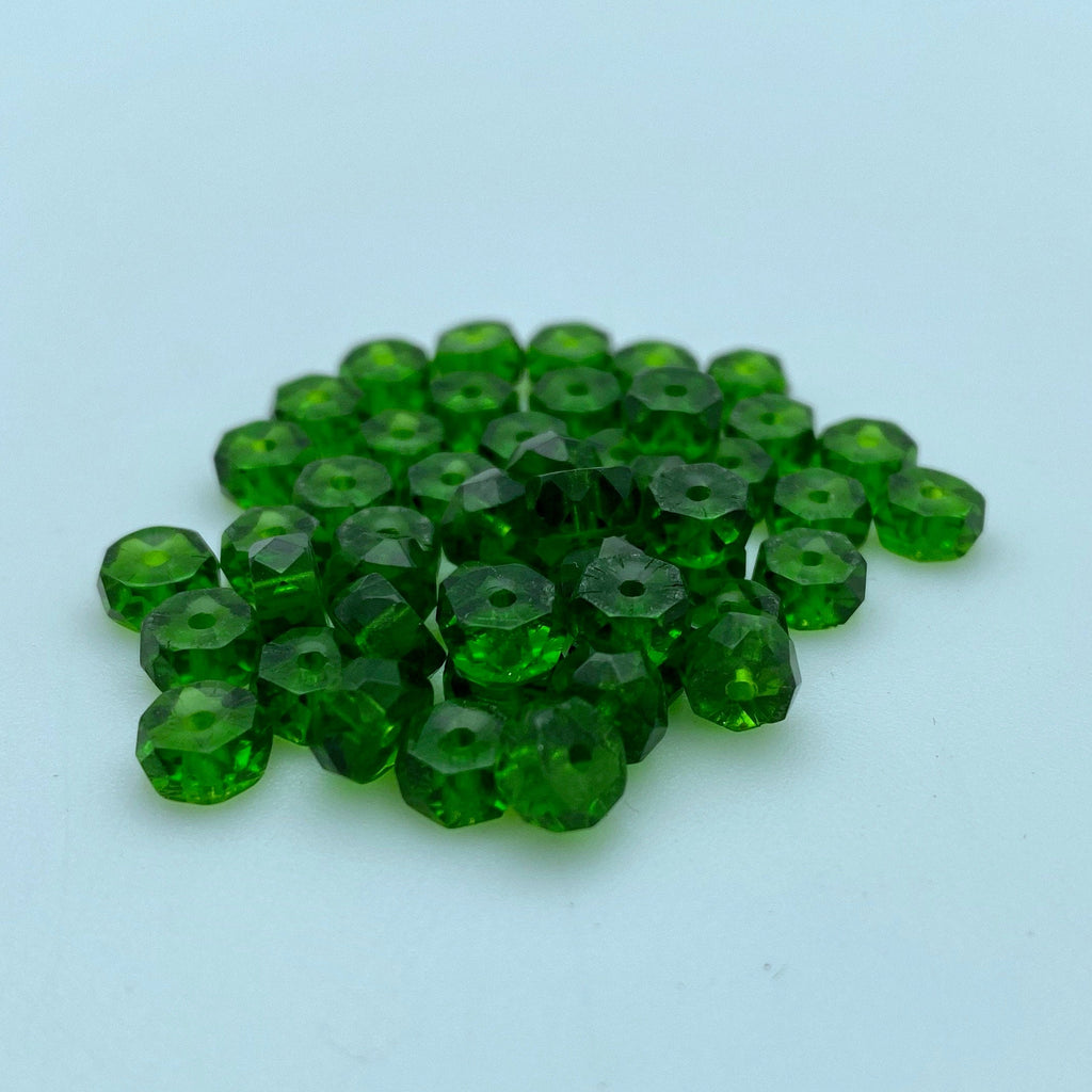 Faceted Green Czech Glass Rondelle Beads (3x6mm) (GCG47)