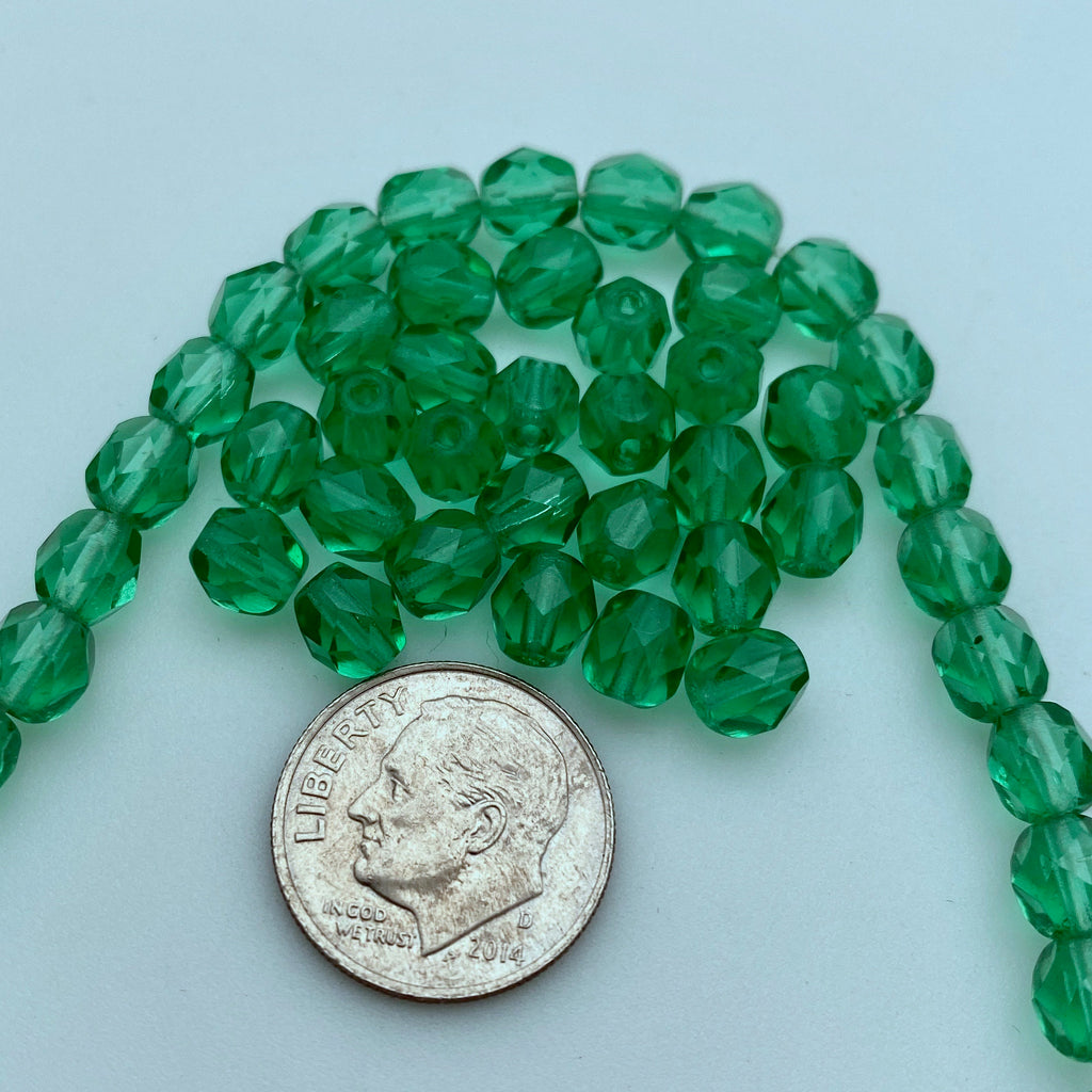 Turquoise Green Faceted Czech Spacer Beads (6mm) (GCG48)