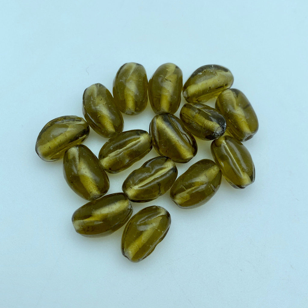 Vintage Translucent Olive Green Oval Czech Glass Beads (GCG52)