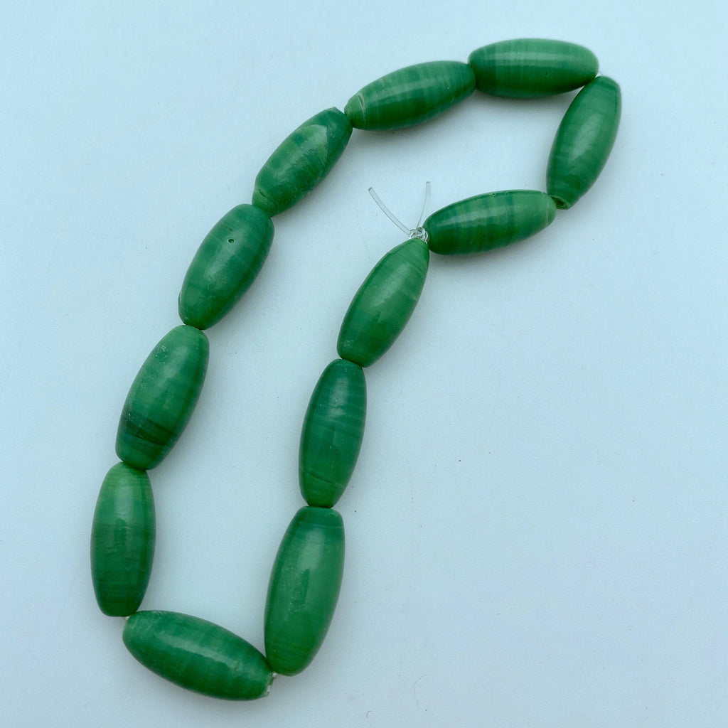 Vintage Opaque Oval Green Czech Glass Beads (GCG55)