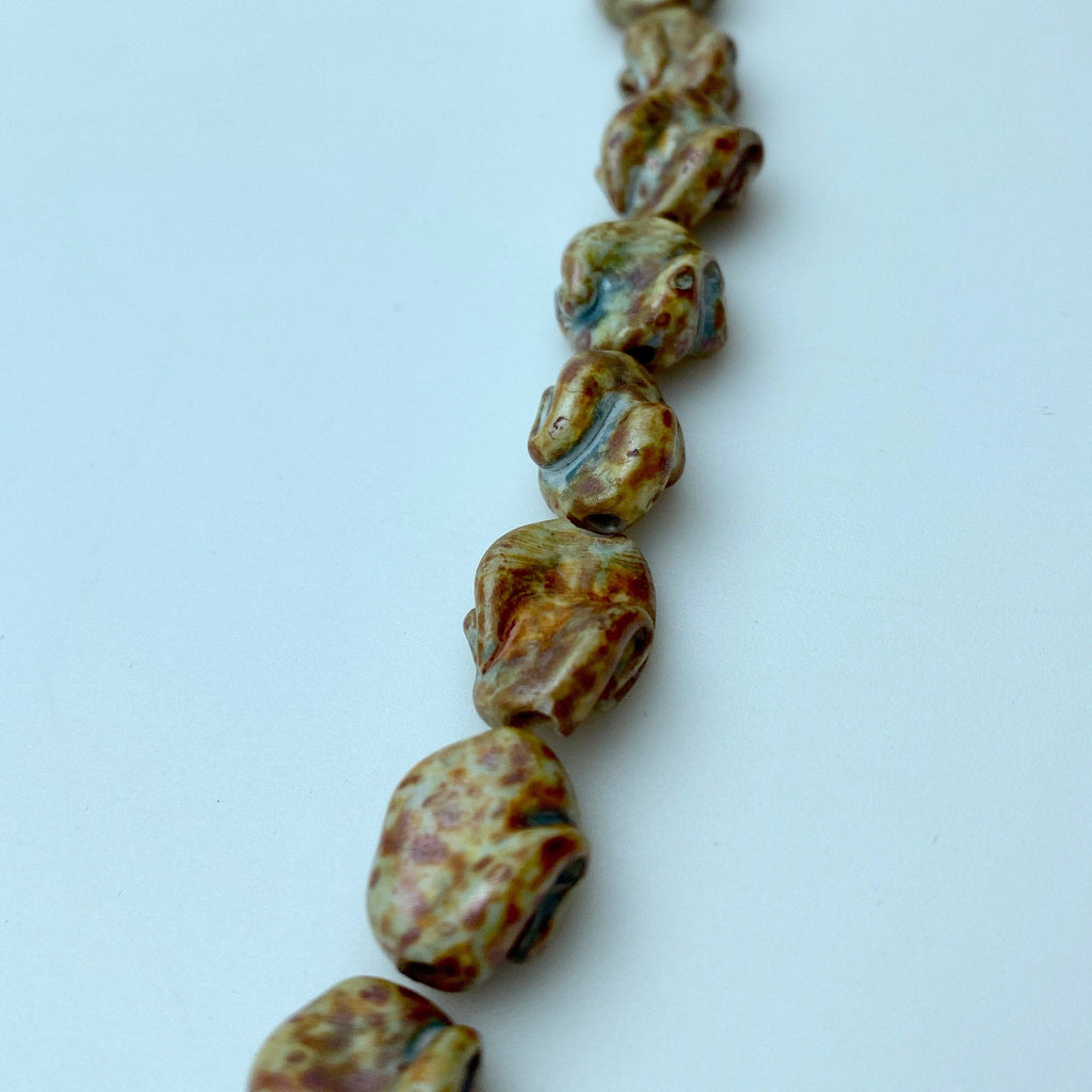 Irregular Shaped Green Picasso Czech Glass Beads (11x16mm) (GCG112)