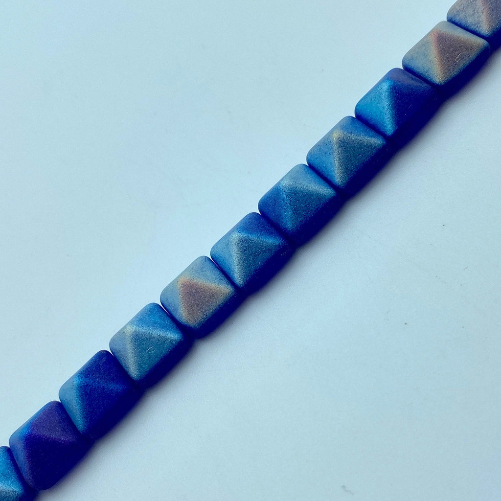 Matte Finish Cobalt Blue 2-Holed Pyramid Czech Glass Beads (12mm) (SCG11)