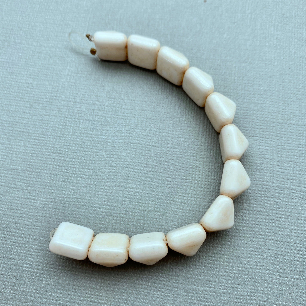 Creamy Ivory White 2-Holed Pyramid Czech Glass Beads (12mm) (SCG14)