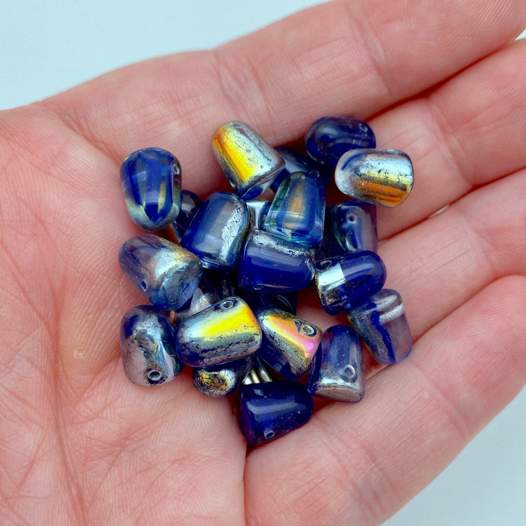 Clear Navy Blue With AB Finish Gumdrop Czech Glass Beads (8x10mm) (SCG61)