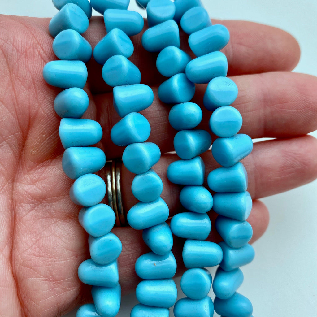 Opaque Blue Gumdrop Czech Glass Beads (7x10mm) (SCG173)