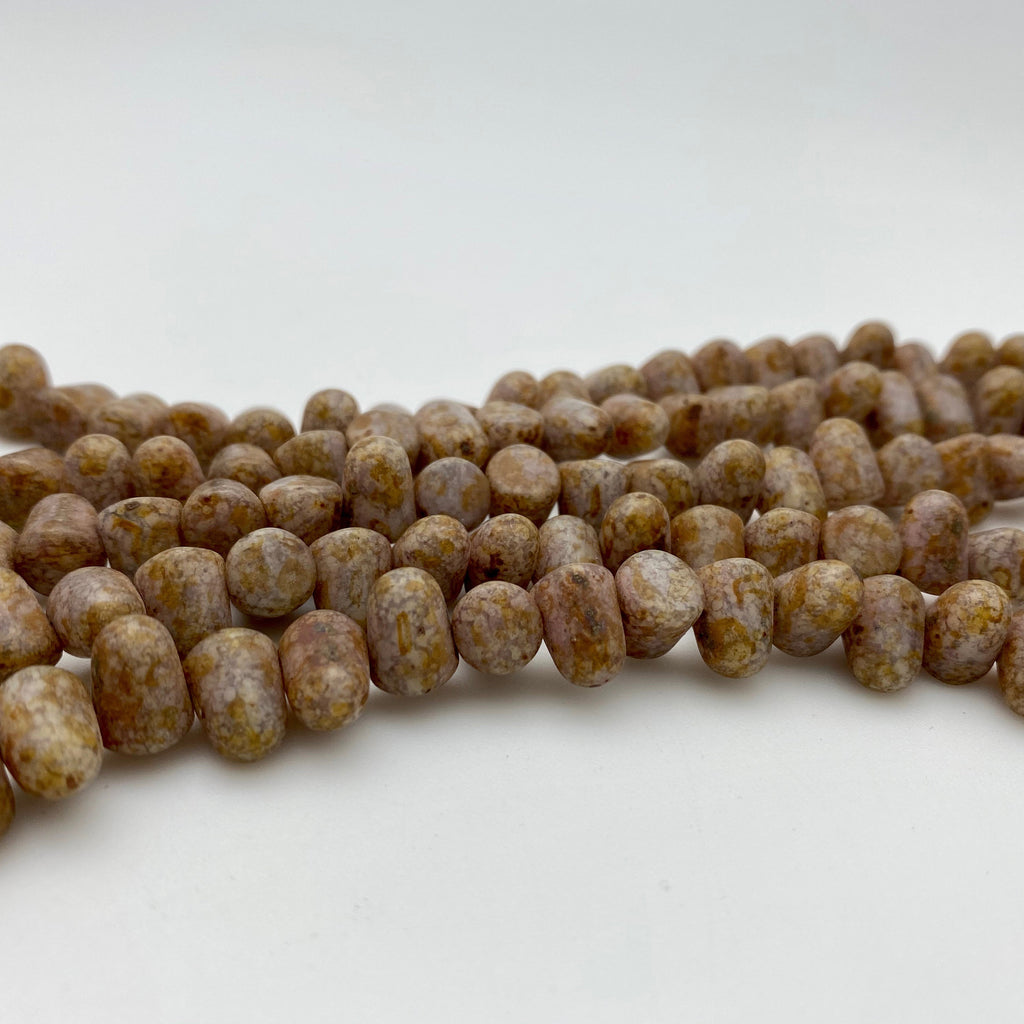 Grainy Brown Picasso Gumdrop Czech Glass Beads (7x10mm) (SCG63)