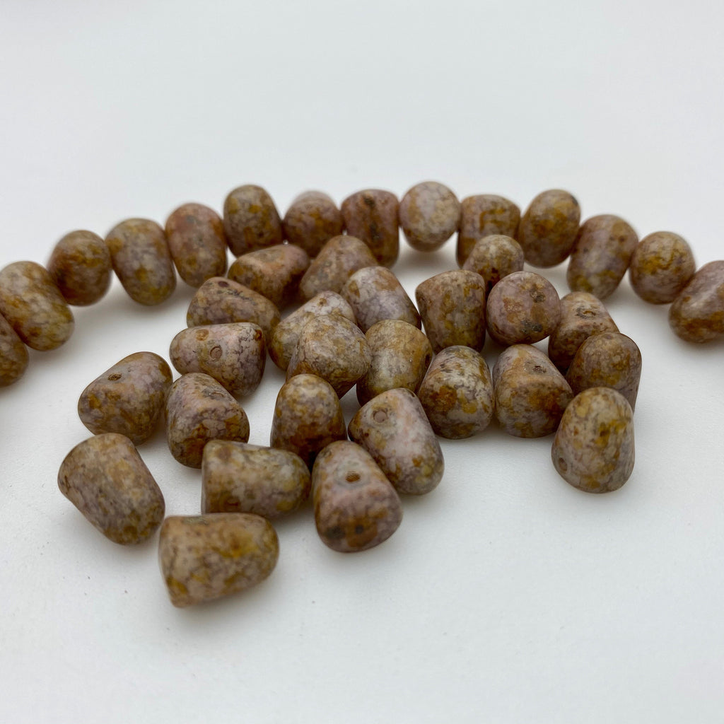 Grainy Brown Picasso Gumdrop Czech Glass Beads (7x10mm) (SCG63)