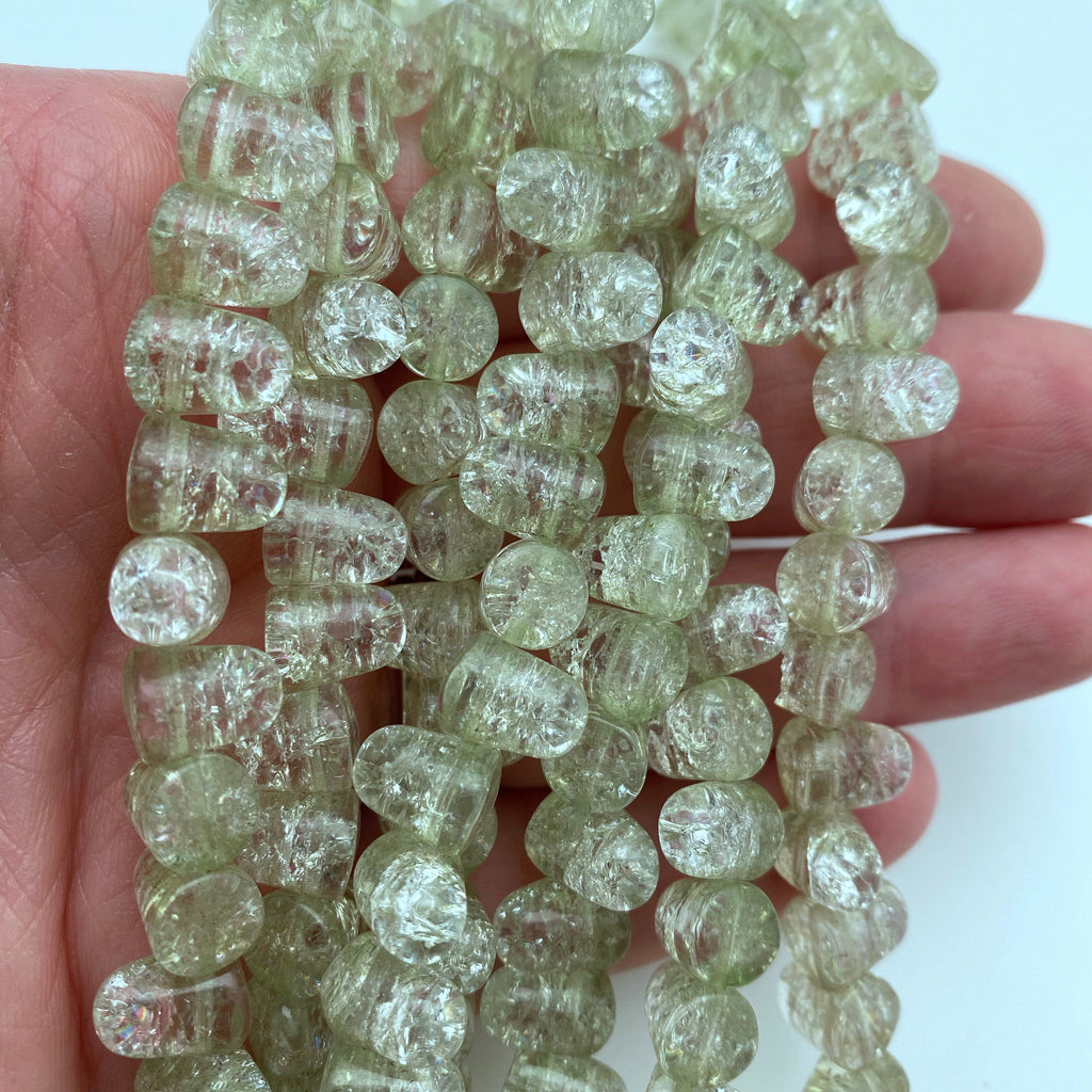 Clear Neon Green Crackle Glass Gumdrop Czech Beads (7x10mm) (SCG68)