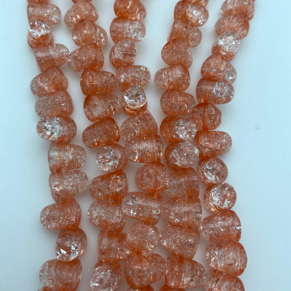Clear Peach Coral Crackle Glass Gumdrop Czech Beads (7x10mm) (SCG69)