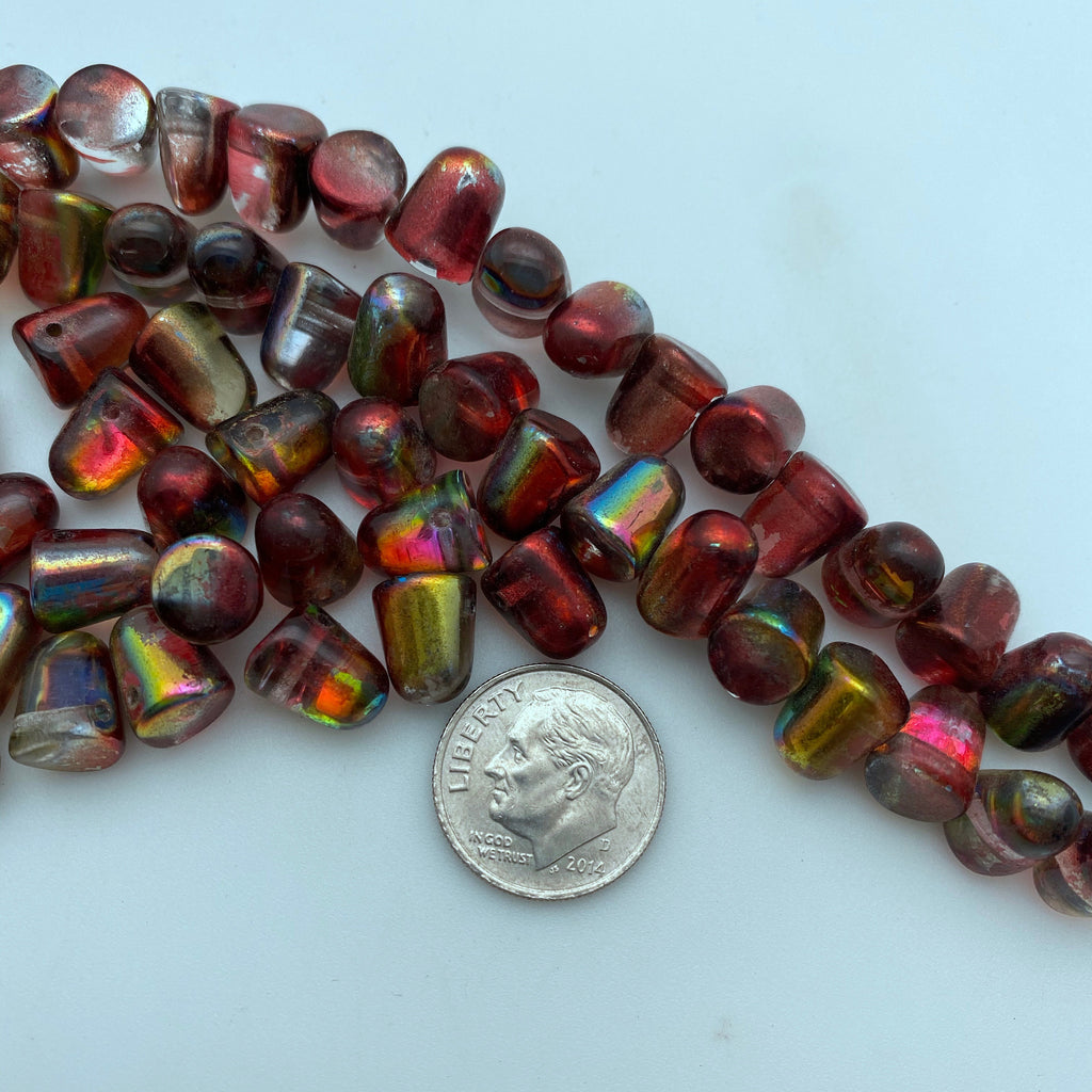 Translucent Red With AB Finish Gumdrop Czech Glass Beads (7x10mm) (SCG72)