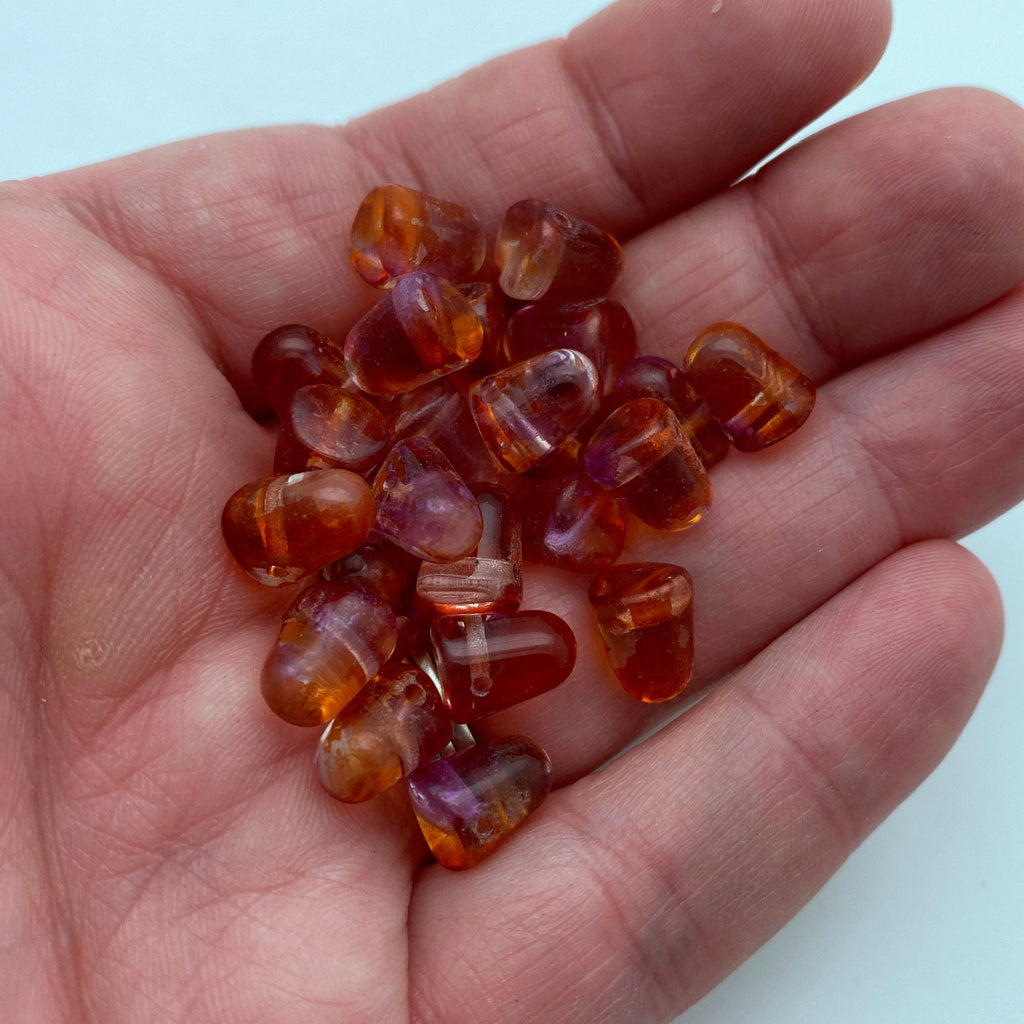Purple & Orange Translucent Gumdrop Czech Glass Beads (7x10mm) (SCG75)