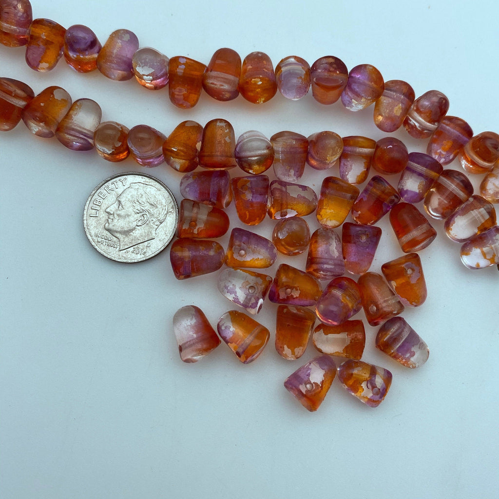 Purple & Orange Translucent Gumdrop Czech Glass Beads (7x10mm) (SCG75)