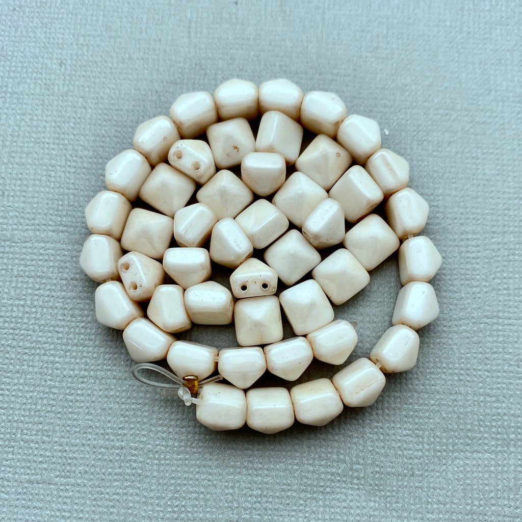 Creamy Off White 2-Holed Pyramid Czech Glass Beads (8mm) (SCG24)