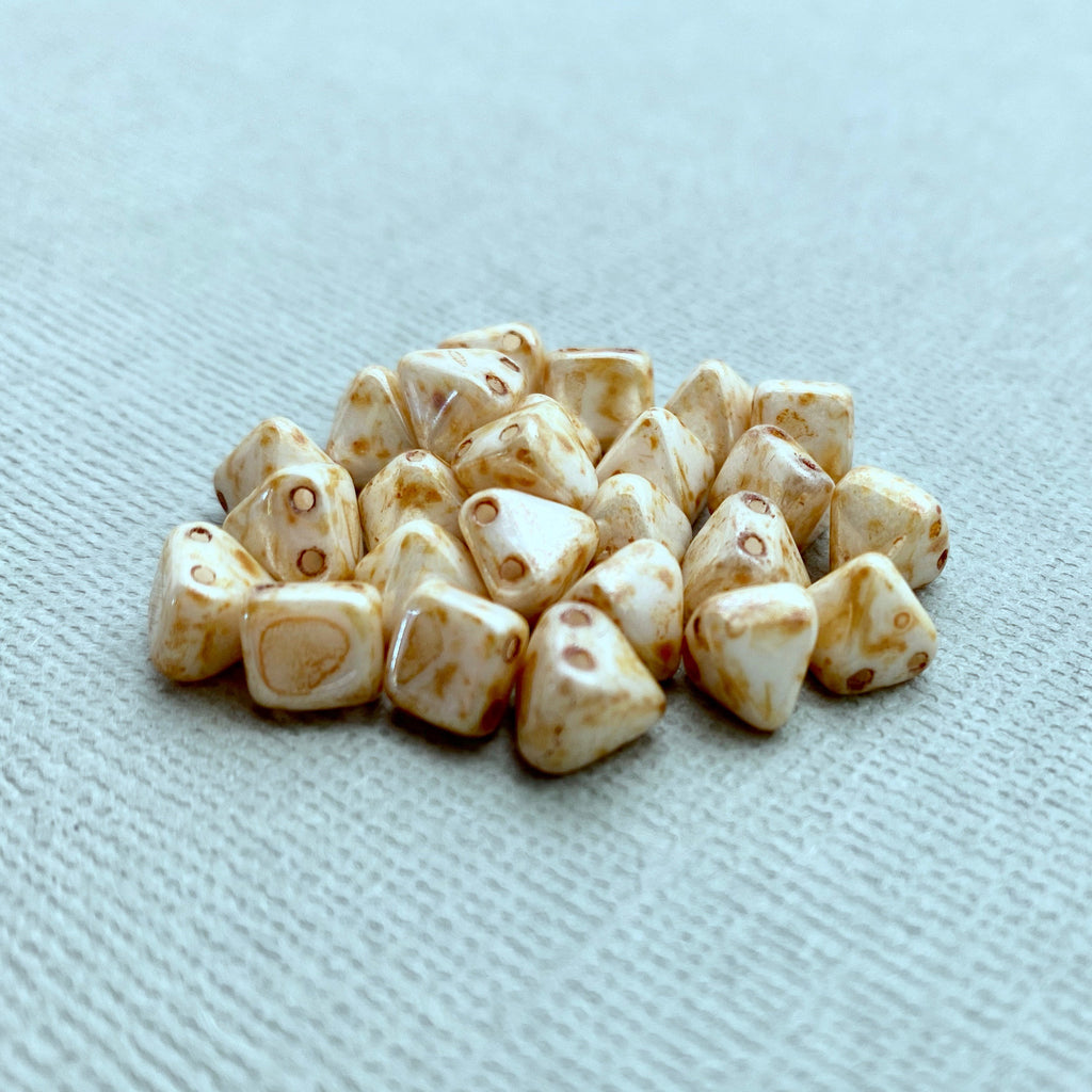 Sahara Desert Creamy Brown Picasso 2-Holed Pyramid Czech Beads (6mm) (SCG27)