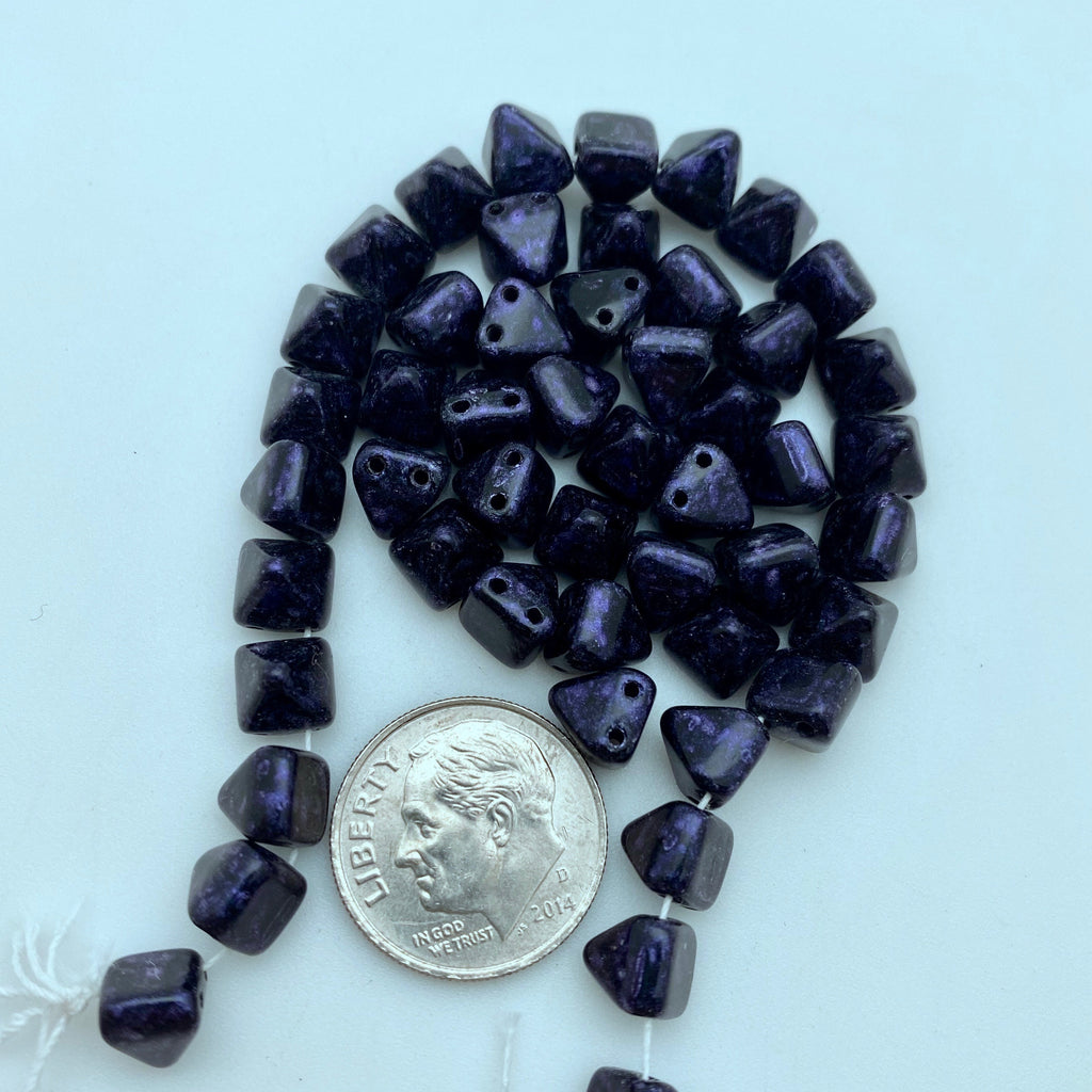 Gothic Black & Purple Picasso 2-Holed Pyramid Czech Glass Beads (6mm) (SCG31)