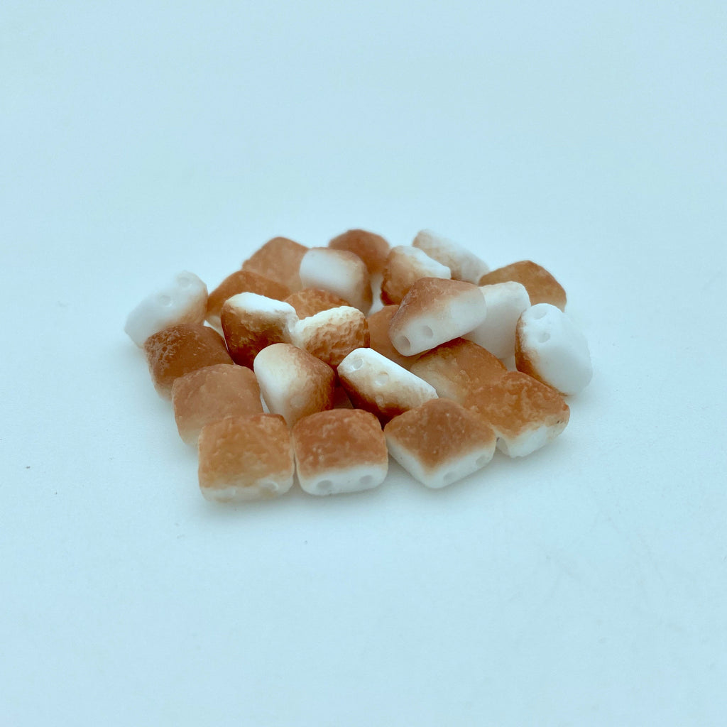Brown & White 2-Holed Pyramid Czech Glass Beads (7mm) (SCG34)