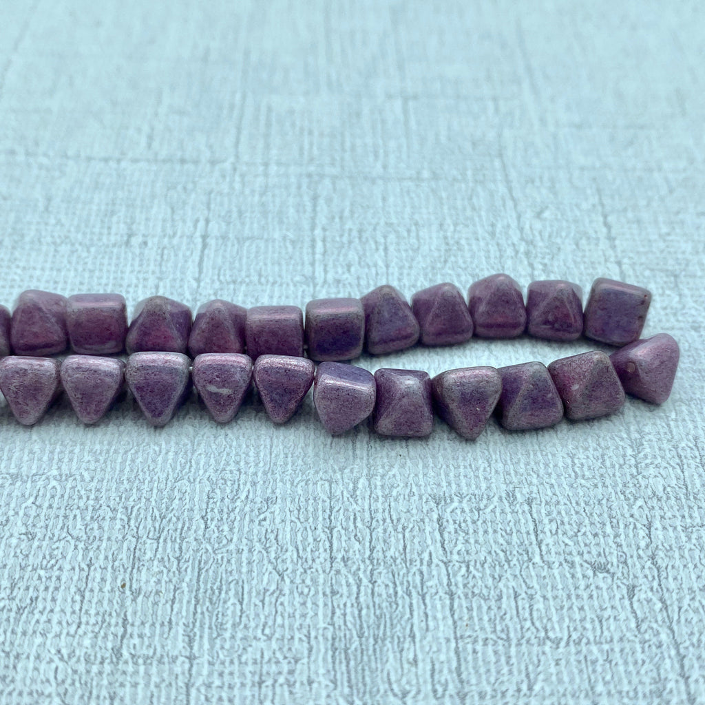 Purple 2-Holed Pyramid Czech Glass Beads (6mm) (SCG38)