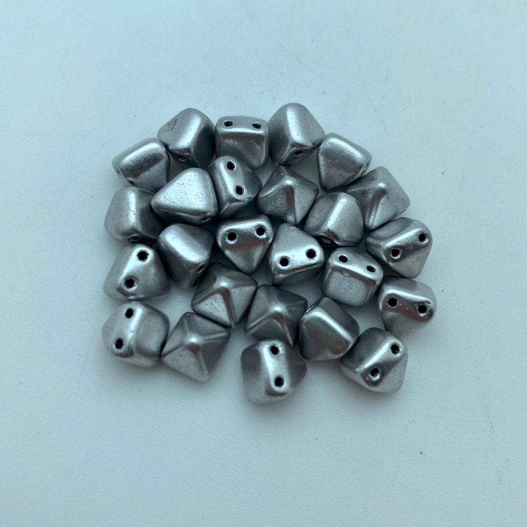 Sterling Silver Plated 2-Holed Pyramid Czech Glass Beads (6mm) (SCG39)