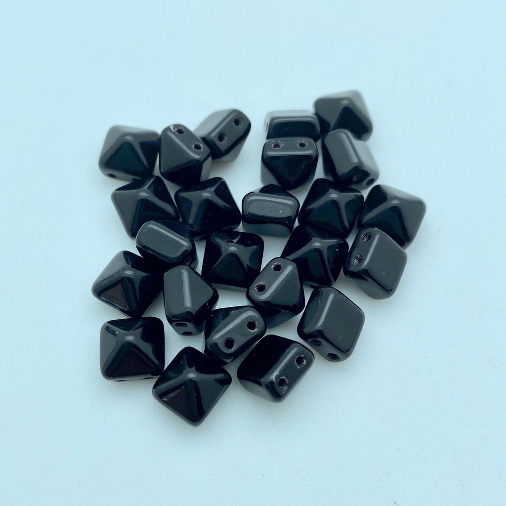 Shiny Black 2-Holed Pyramid Czech Glass Beads (8mm) (SCG41)