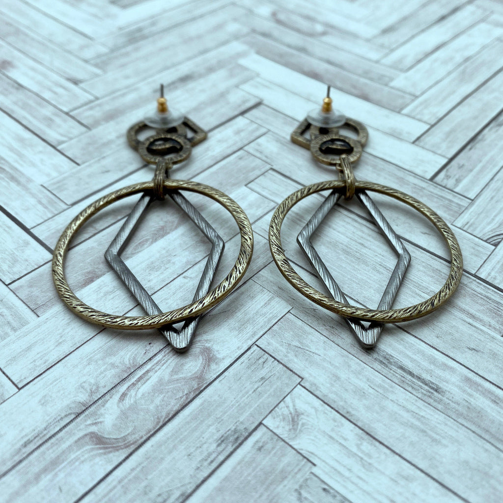 Geometric Shaped Gunmetal & Bronze Colored Earrings (ER11)