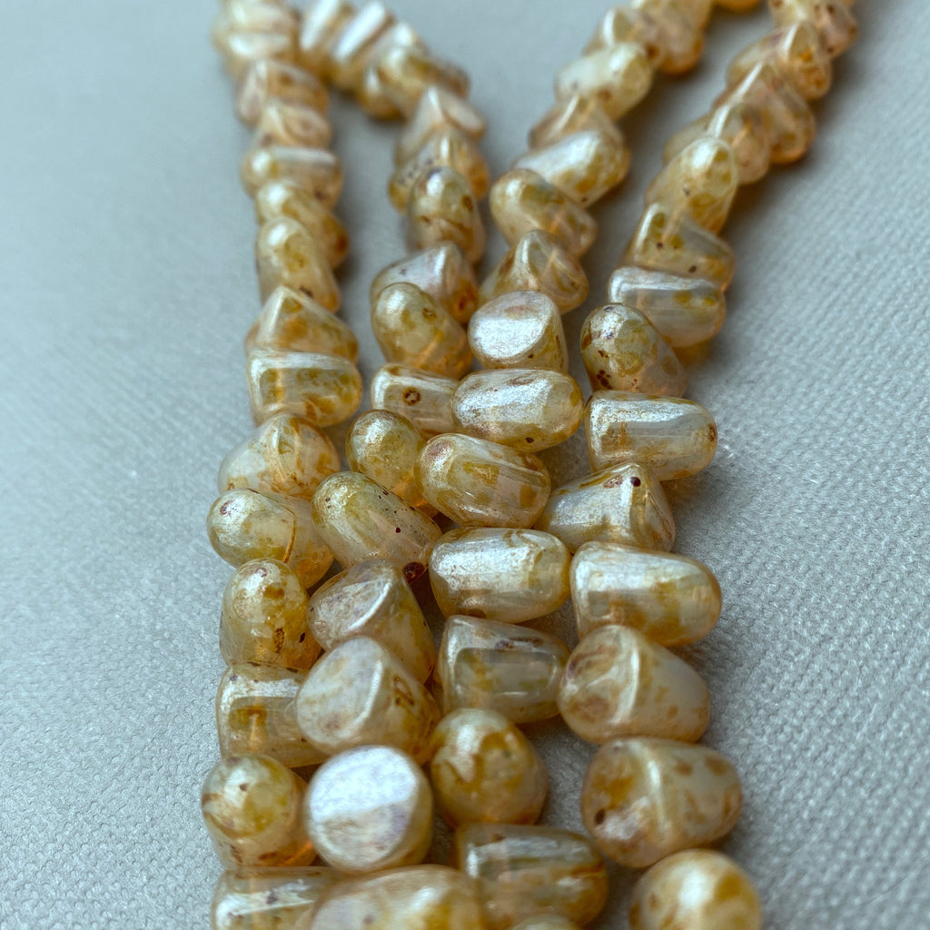 Translucent Beige Picasso Gumdrop Czech Glass Beads (7x10mm) (SCG80)