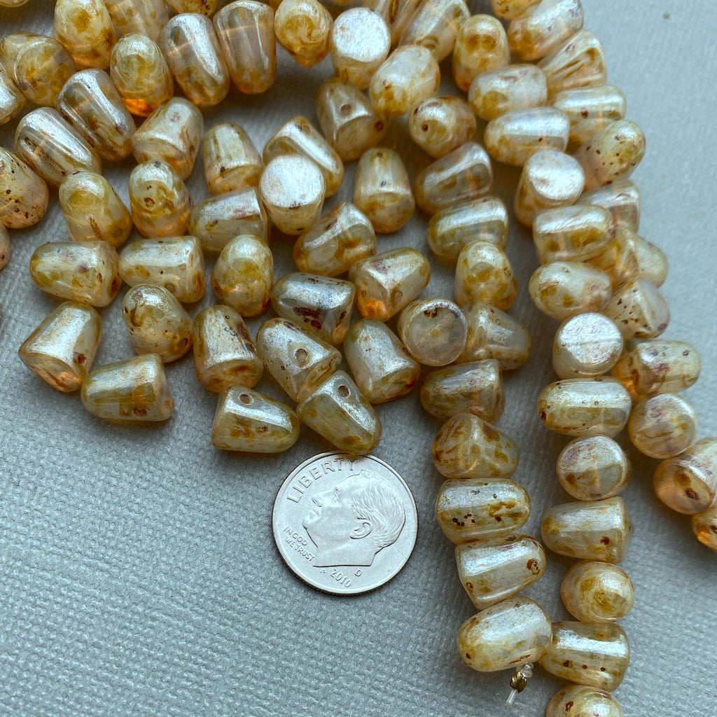 Translucent Beige Picasso Gumdrop Czech Glass Beads (7x10mm) (SCG80)