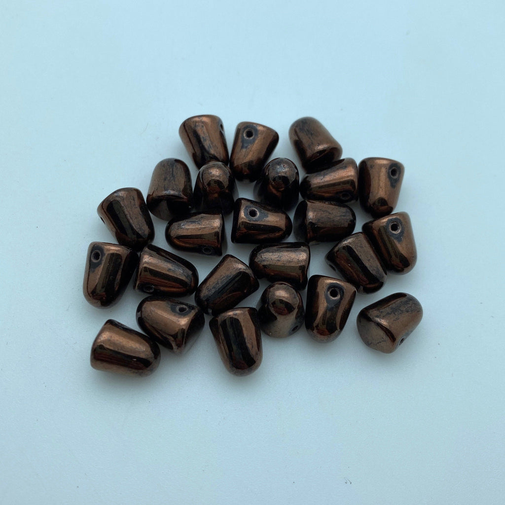 Shiny Copper & Black Gumdrop Czech Glass Beads (7x10mm) (SCG81)